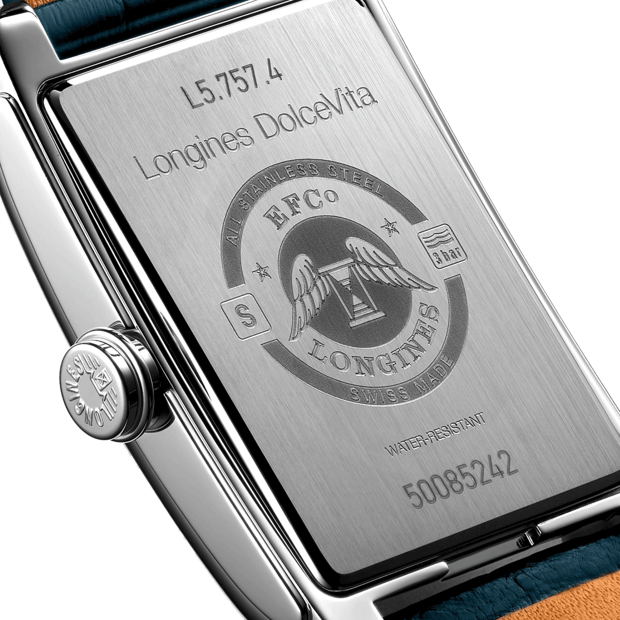 Montre Longines DolceVita automatique cadran argenté bracelet cuir bleu L5.757.4.71.9