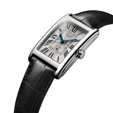 Montre Longines DolceVita automatique cadran argenté bracelet cuir noir L5.767.4.71.0