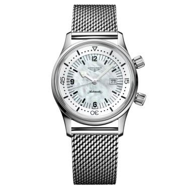 Montre Longines Heritage Diver automatique cadran nacre bracelet maille milanaise 36 mm L3.374.4.80.6