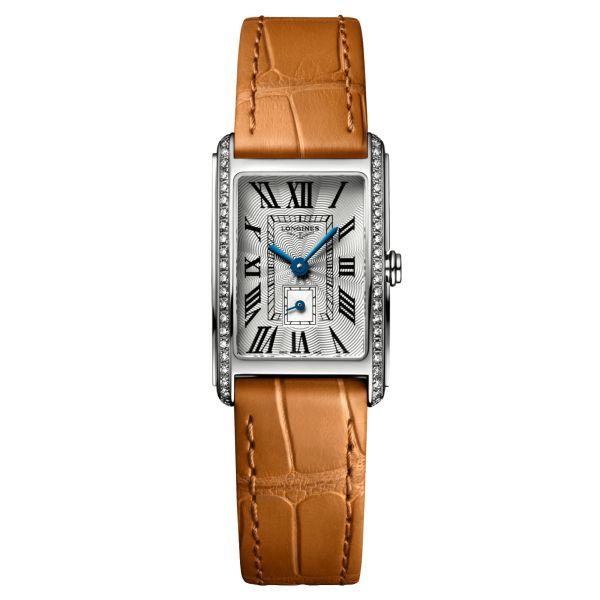 Longines DolceVita quartz watch silver dial brown crocodile leather strap 20,80 x 32 mm