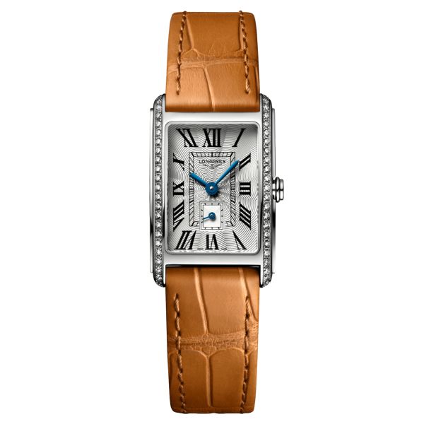 Montre Longines DolceVita quartz cadran argent bracelet cuir croco brun 20,80 x 32 mm L5.255.0.71.4