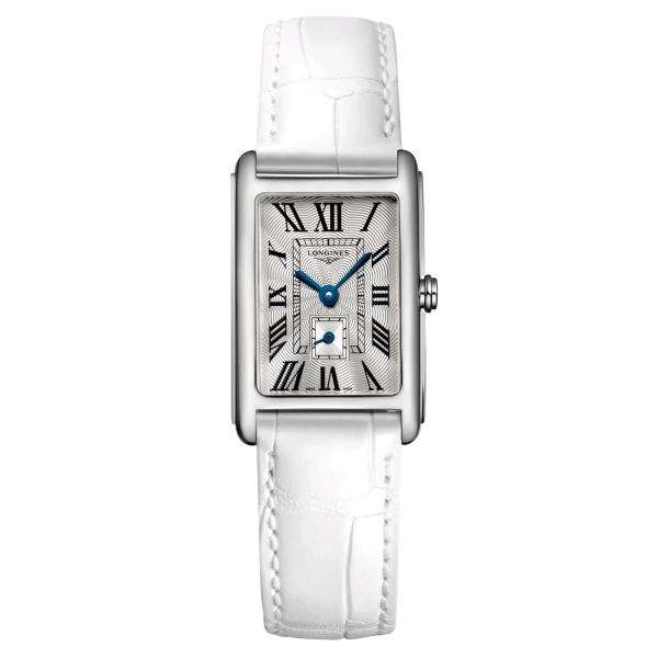 Montre Longines DolceVita quartz cadran argent bracelet cuir croco blanc 20,80 x 32 mm L5.255.4.71.2