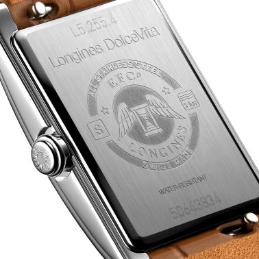Longines DolceVita quartz watch silver dial brown crocodile leather strap 20,80 x 32 mm