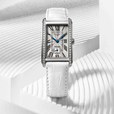 Longines DolceVita quartz watch silver dial white crocodile leather strap 23,30 x 37 mm