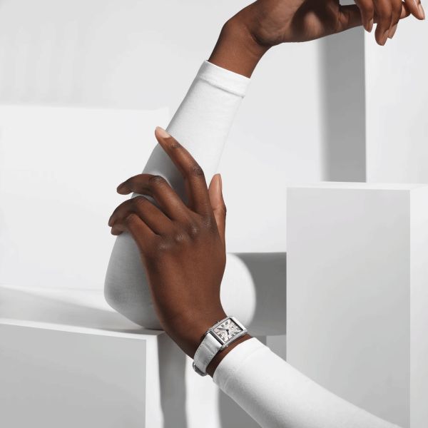 Longines DolceVita quartz watch silver dial white crocodile leather strap 23,30 x 37 mm