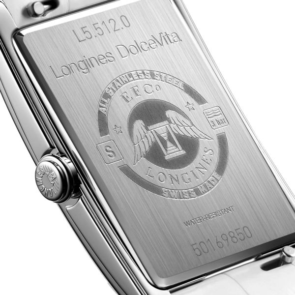 Longines DolceVita quartz watch silver dial white crocodile leather strap 23,30 x 37 mm