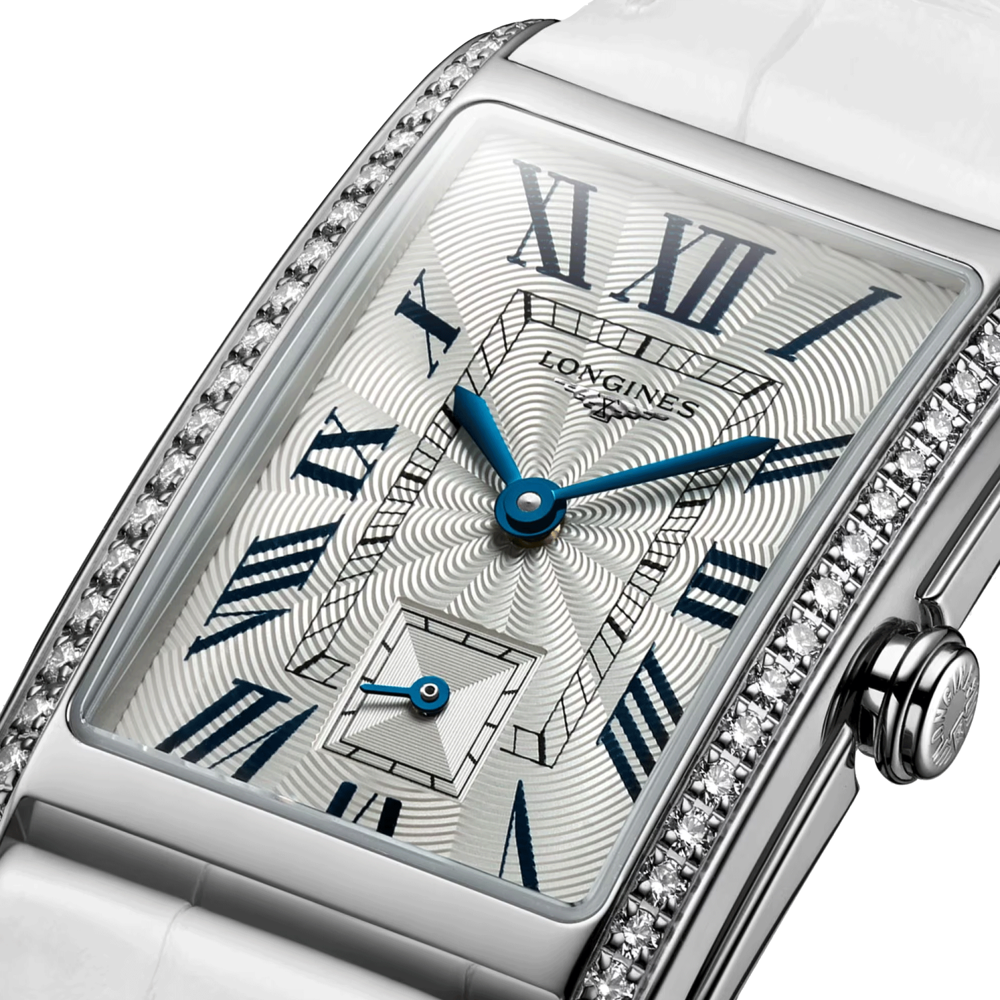 Longines DolceVita quartz watch silver dial white crocodile leather strap 23,30 x 37 mm