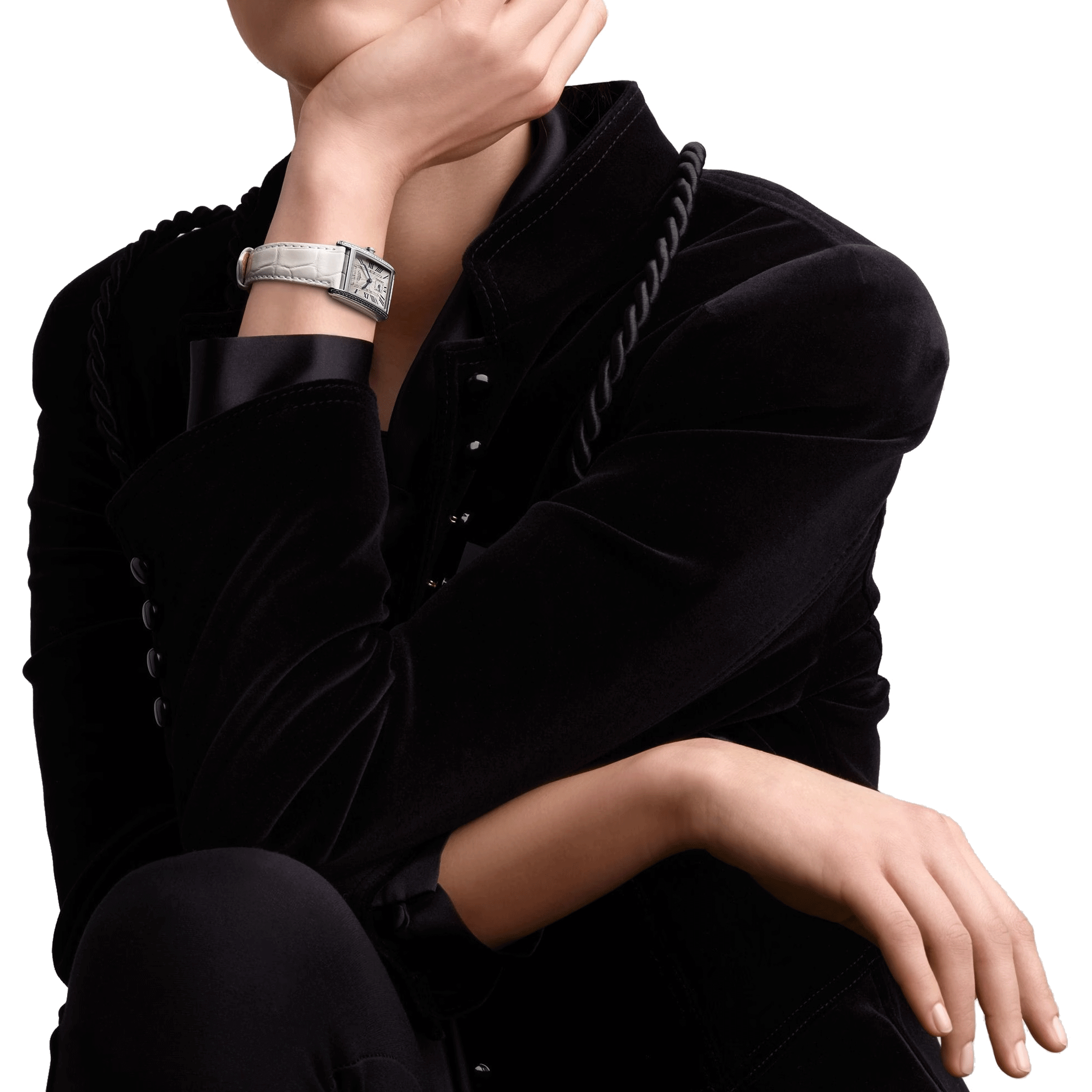 Longines DolceVita quartz watch silver dial white crocodile leather strap 23,30 x 37 mm