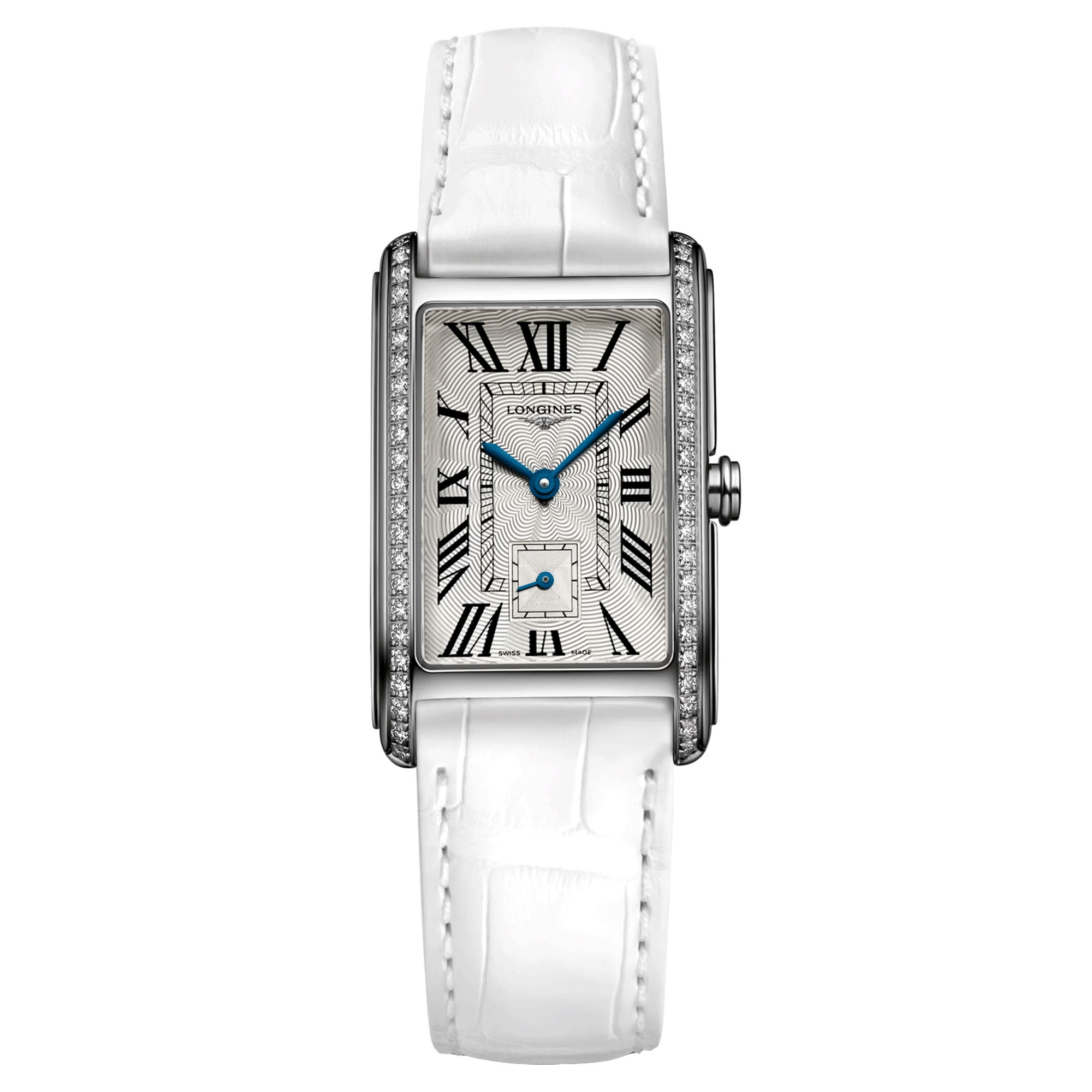 Longines DolceVita quartz watch silver dial white crocodile leather strap 23,30 x 37 mm