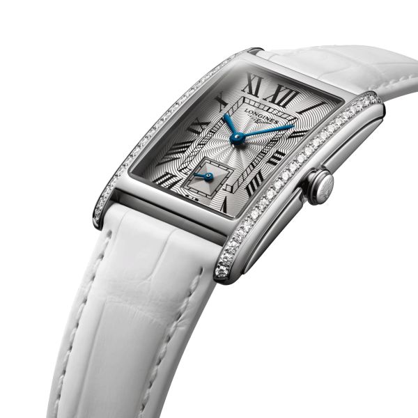 Longines DolceVita quartz watch silver dial white crocodile leather strap 23,30 x 37 mm