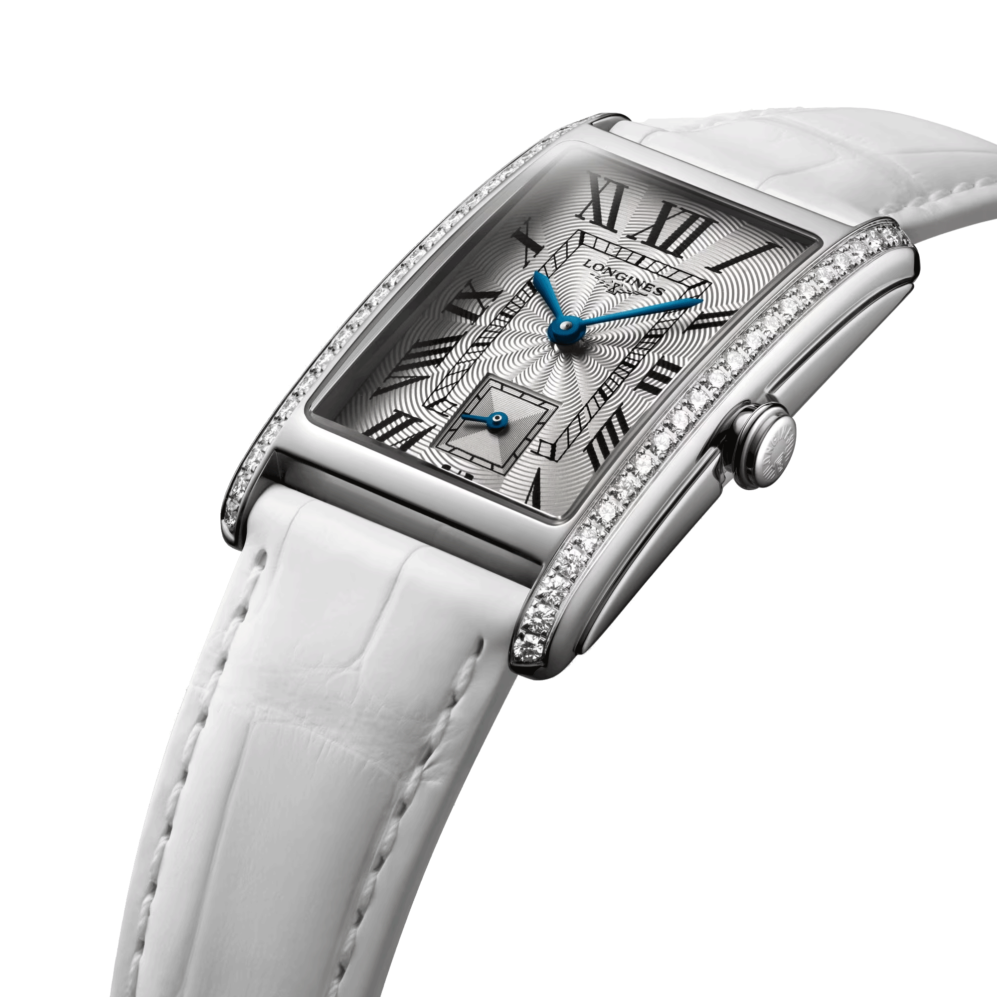 Longines DolceVita quartz watch silver dial white crocodile leather strap 23,30 x 37 mm