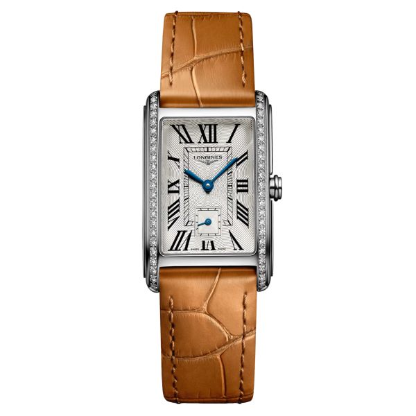 Montre Longines DolceVita quartz cadran argent bracelet cuir croco beige 23,30 x 37 mm L5.512.0.71.4