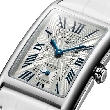 Montre Longines DolceVita quartz cadran argent bracelet cuir croco blanc 23,30 x 37 mm L5.512.4.71.2