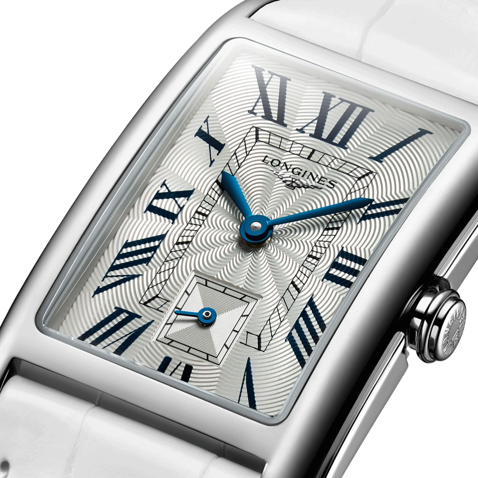 Montre Longines DolceVita quartz cadran argent bracelet cuir croco blanc 23,30 x 37 mm L5.512.4.71.2