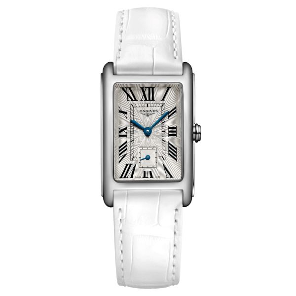 Longines DolceVita quartz watch silver dial white crocodile leather strap 23,30 x 37 mm