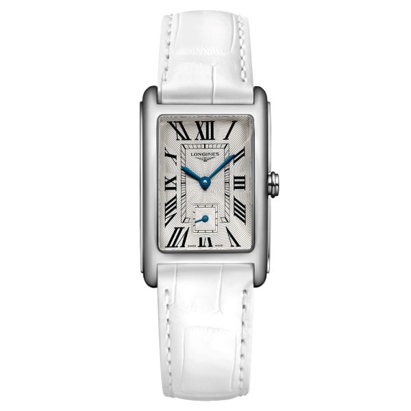 Montre Longines DolceVita quartz cadran argent bracelet cuir croco blanc 23,30 x 37 mm L5.512.4.71.2