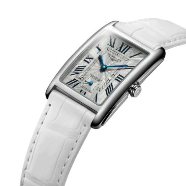 Montre Longines DolceVita quartz cadran argent bracelet cuir croco blanc 23,30 x 37 mm L5.512.4.71.2
