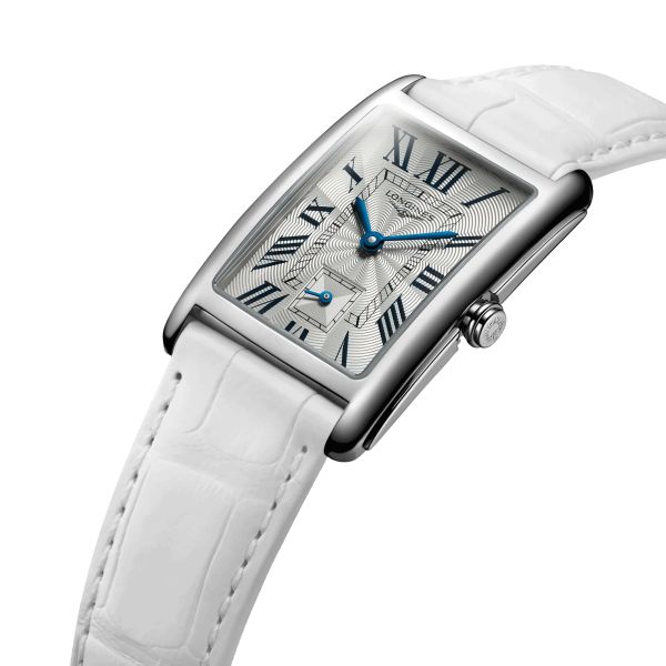Montre Longines DolceVita quartz cadran argent bracelet cuir croco blanc 23,30 x 37 mm L5.512.4.71.2