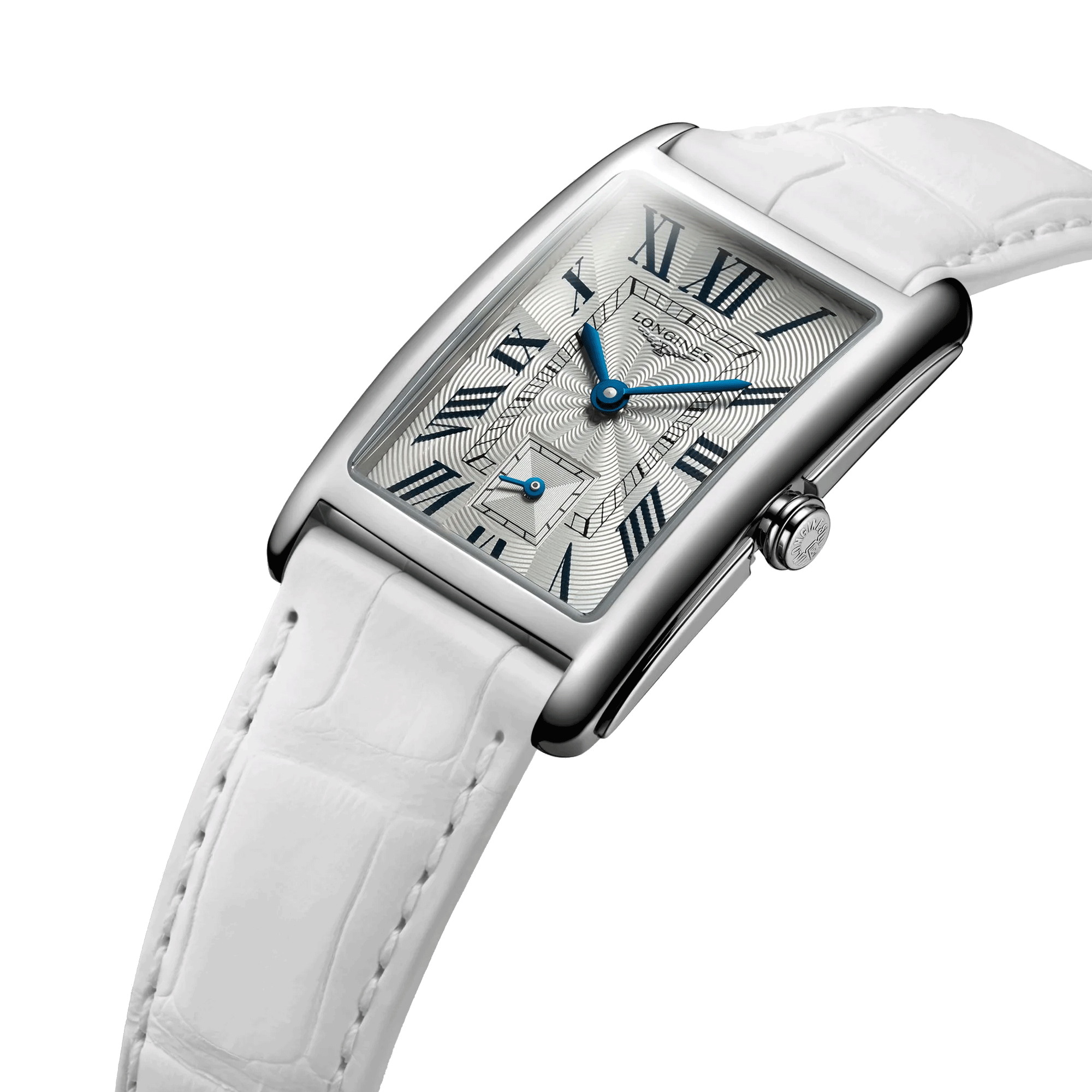 Montre Longines DolceVita quartz cadran argent bracelet cuir croco blanc 23,30 x 37 mm L5.512.4.71.2
