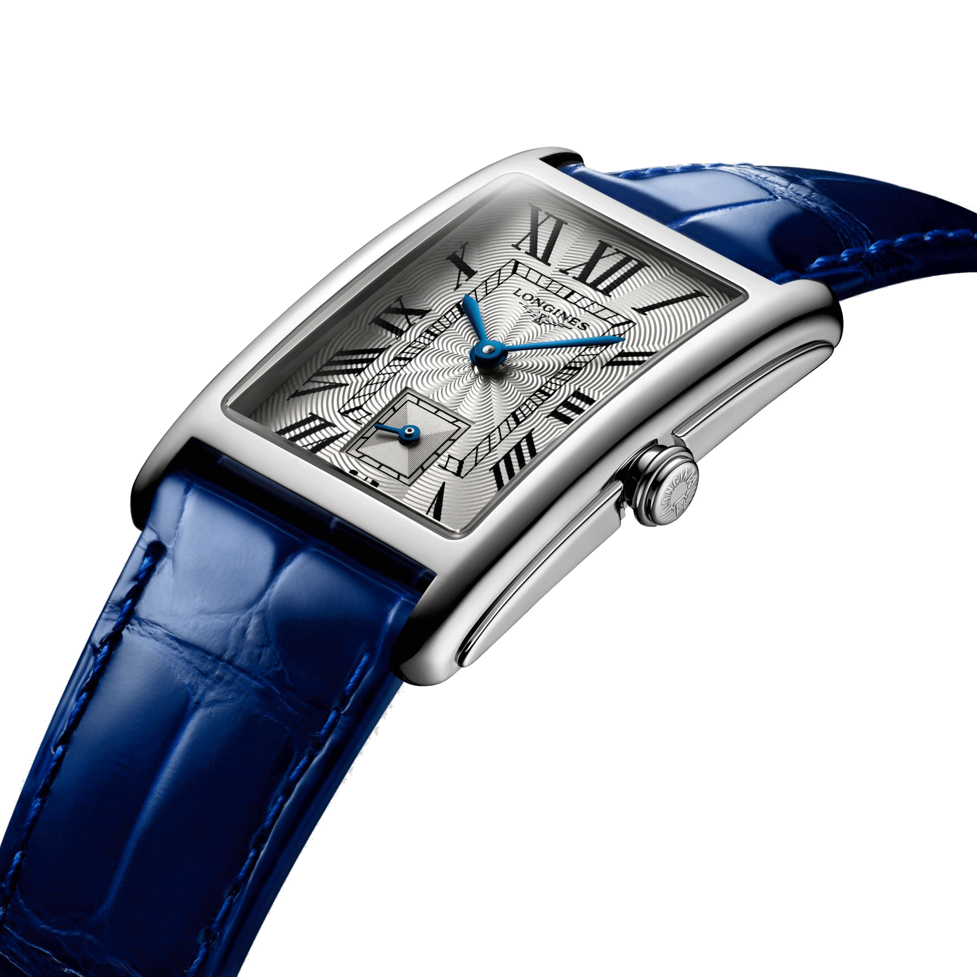 Longines DolceVita quartz watch silver dial blue crocodile leather strap 23,30 x 37 mm