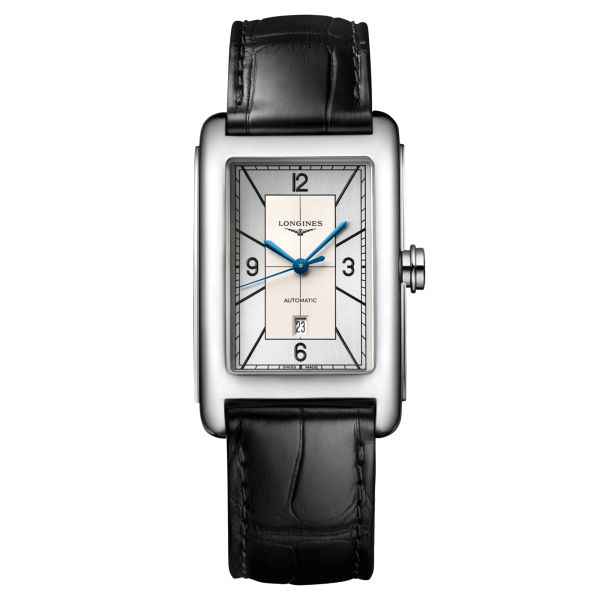 Montre Longines DolceVita automatique cadran argent bracelet cuir croco noir 27,70 x 43,80 mm L5.757.4.73.0