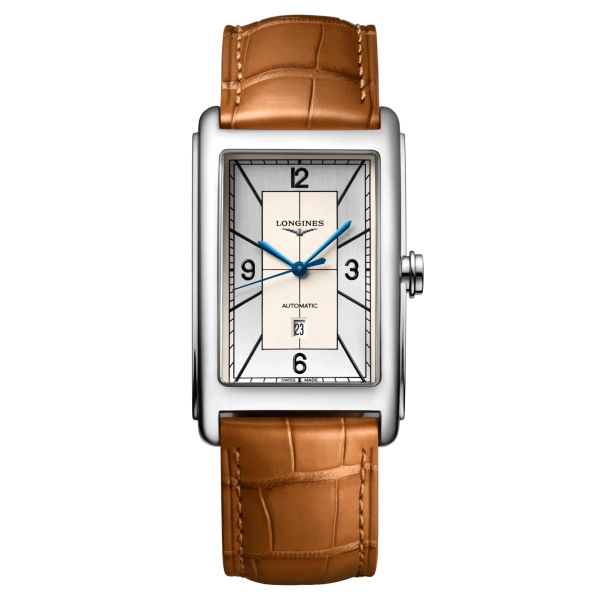 Montre Longines DolceVita automatique cadran argent bracelet cuir croco beige 28,20 x 47 mm L5.767.4.73.3