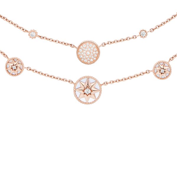 Dior Rose des Vents double row necklace in rose gold mother of pearl diamonds LEPAGE