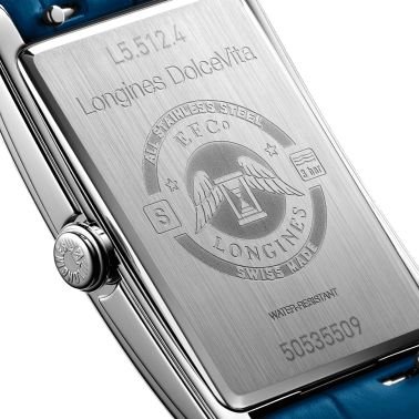 Longines DolceVita quartz watch blue dial blue leather strap 23,30 x 37 mm