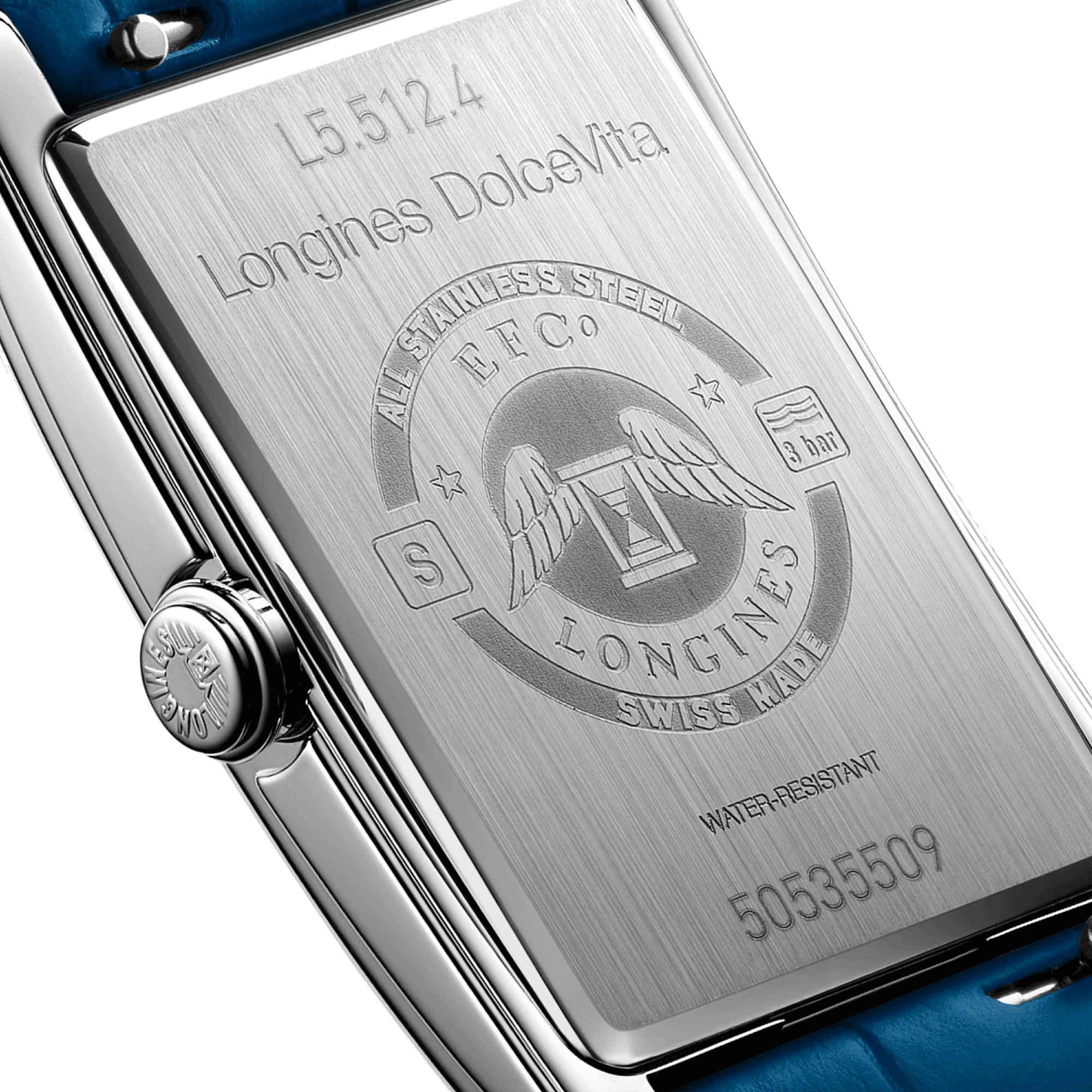 Montre Longines DolceVita quartz cadran bleu bracelet cuir bleu 23,30 x 37 mm L5.512.4.90.2