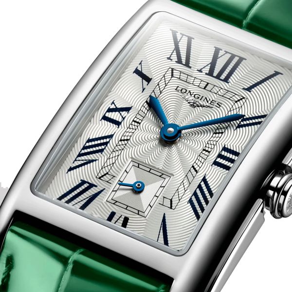 Montre Longines DolceVita quartz cadran argenté bracelet cuir vert 23,30 x 37 mm L5.512.4.71.A