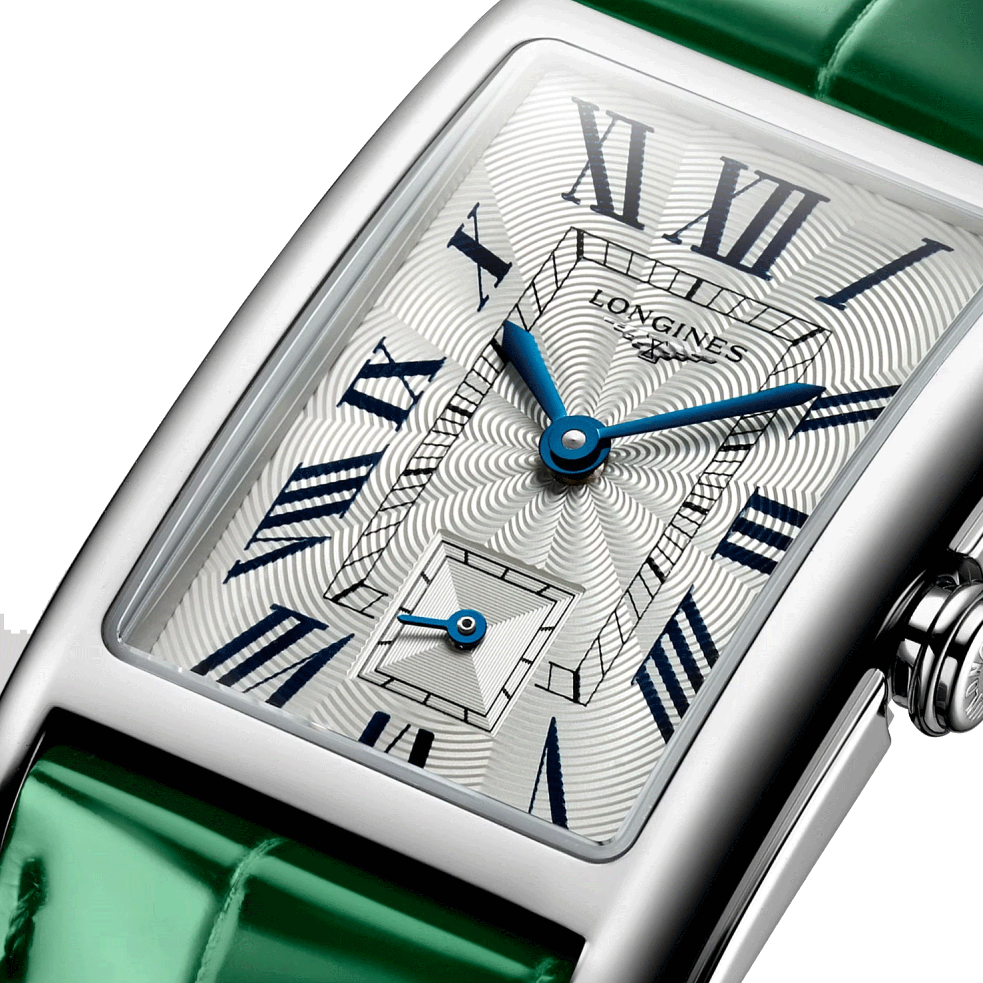 Longines DolceVita quartz watch silver dial green leather strap 23,30 x 37 mm