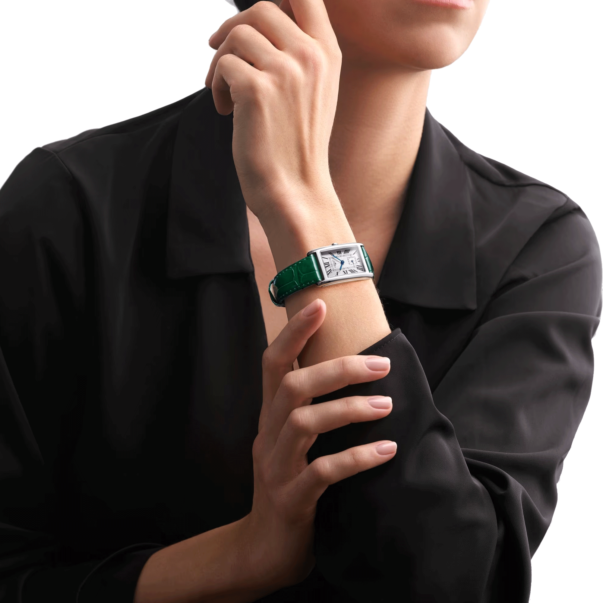 Longines DolceVita quartz watch silver dial green leather strap 23,30 x 37 mm