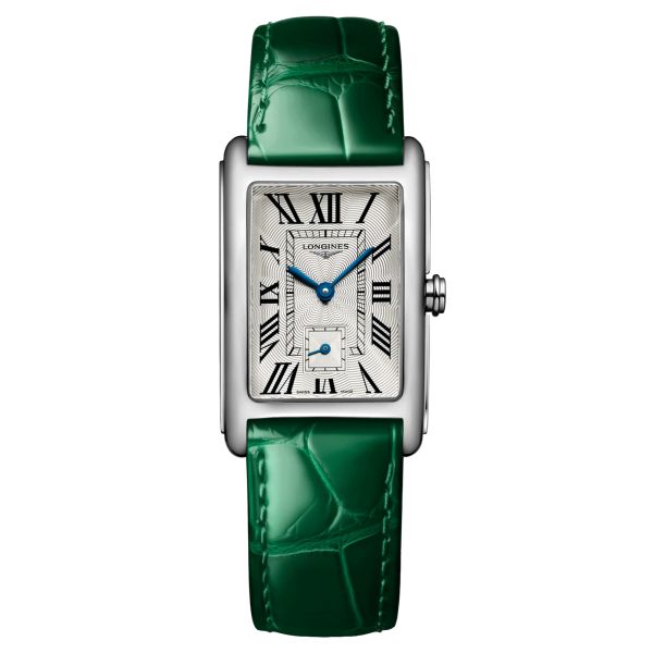 Montre Longines DolceVita quartz cadran argenté bracelet cuir vert 23,30 x 37 mm L5.512.4.71.A
