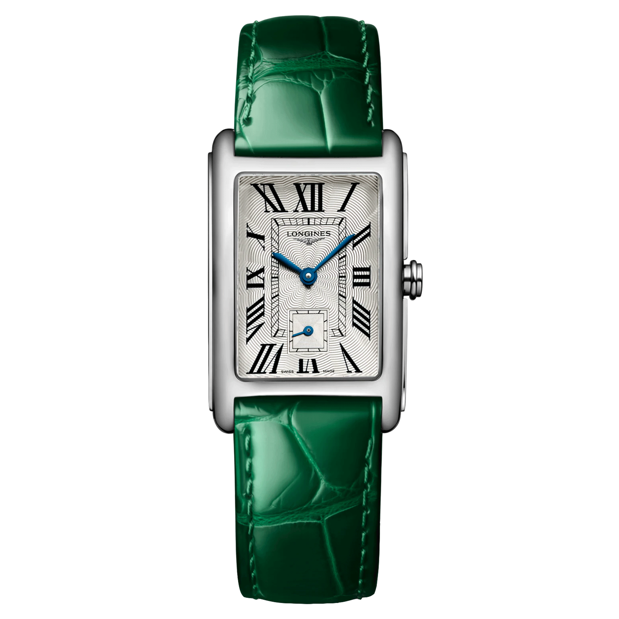 Montre Longines DolceVita quartz cadran argenté bracelet cuir vert 23,30 x 37 mm L5.512.4.71.A