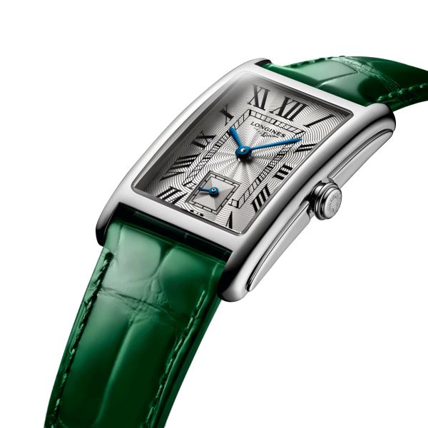 Montre Longines DolceVita quartz cadran argenté bracelet cuir vert 23,30 x 37 mm L5.512.4.71.A