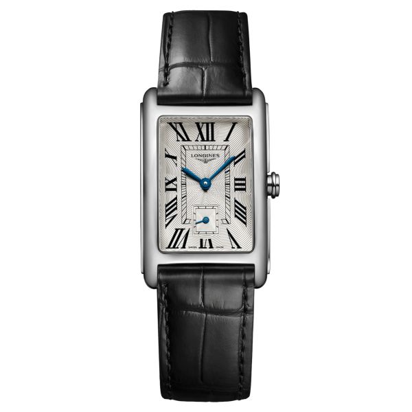 Longines DolceVita quartz watch silver dial black leather strap 23,30 x 37 mm