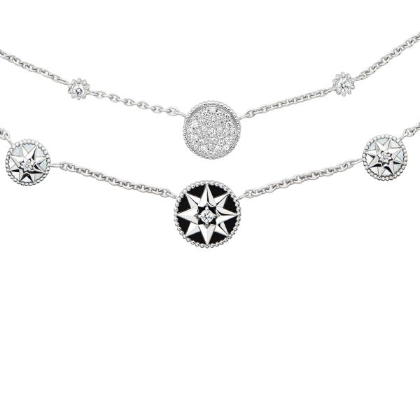 Collier double-rangs Dior Rose des Vents en or blanc, nacre, onyx et diamants JRDV94107