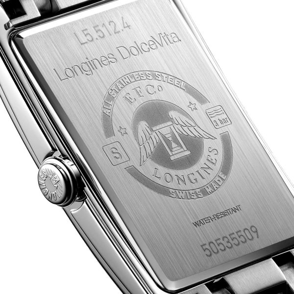 Montre Longines DolceVita quartz cadran blanc bracelet acier 23,30 x 37 mm L5.512.4.75.6