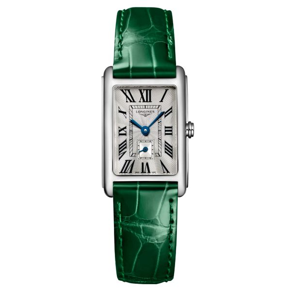 Montre Longines DolceVita quartz cadran argenté bracelet cuir vert 20,80 x 32 mm L5.255.4.71.A