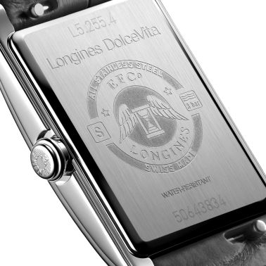 Longines DolceVita quartz watch white dial grey leather strap 20,80 x 32 mm