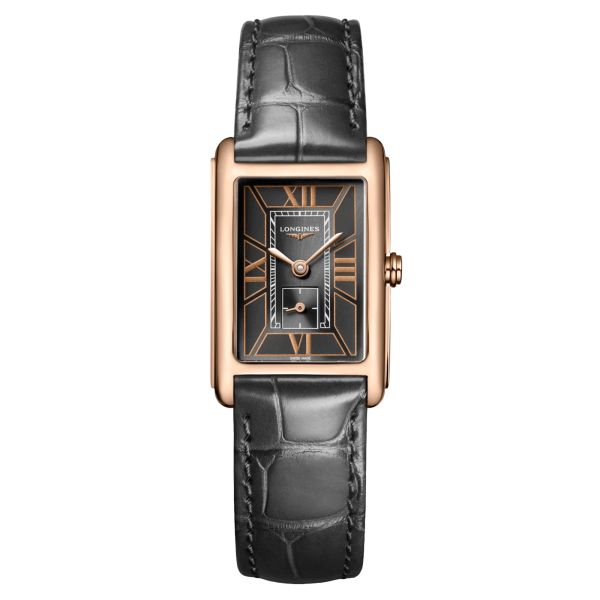 Longines DolceVita watch Rose gold quartz black dial black leather strap 20,80 x 32 mm