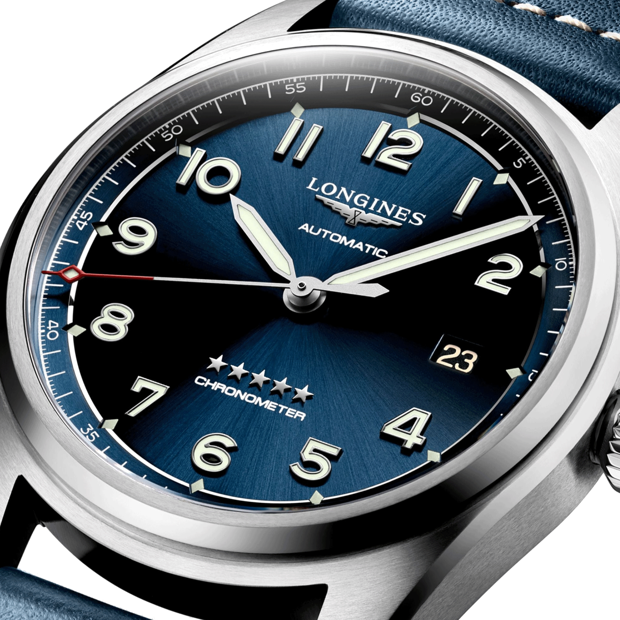 Longines Spirit Watch Spirit auto dial blue leather strap 40 mm