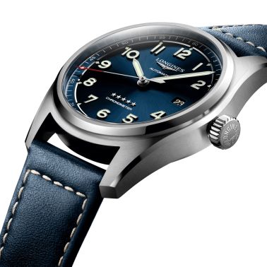 Longines Spirit automatic watch blue dial blue leather strap 40 mm