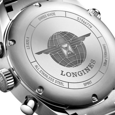 Longines Spirit automatic chronograph watch black dial stainless steel bracelet 42 mm