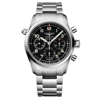 Longines Spirit automatic chronograph watch black dial stainless steel bracelet 42 mm