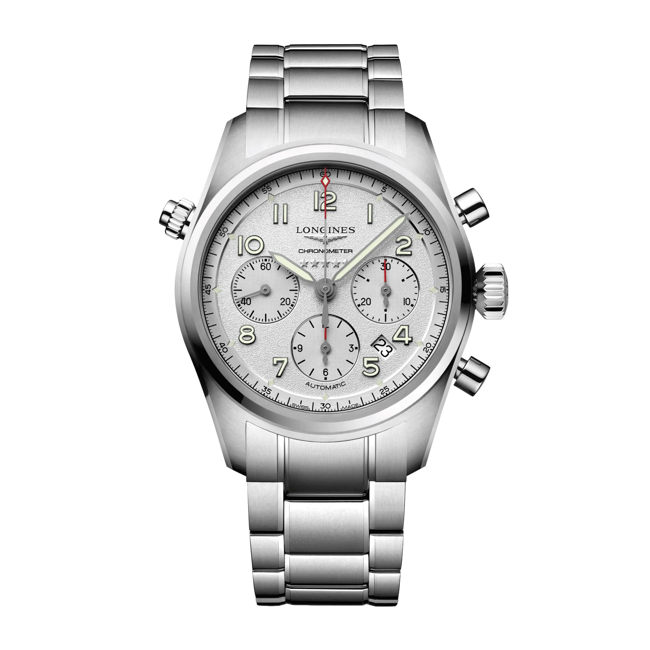 Longines Spirit auto chrono watch silver plated steel bracelet