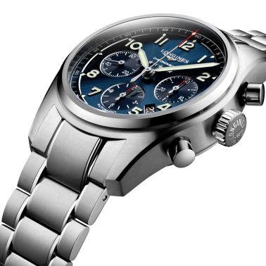 Longines Spirit automatic chronograph watch blue dial steel bracelet 42 mm
