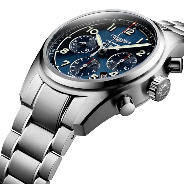 Longines Spirit automatic chronograph watch blue dial steel bracelet 42 mm