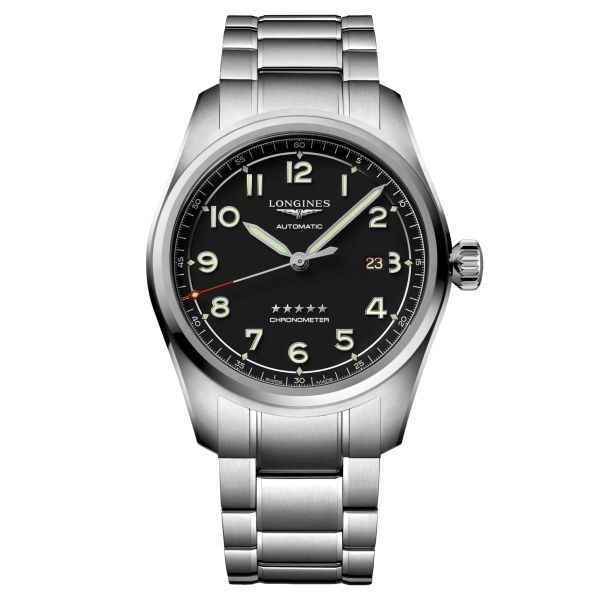 Montre Longines Spirit automatique cadran noir bracelet acier 42 mm L3.811.4.53.6