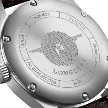 Montre Longines Spirit automatique cadran noir bracelet cuir brun 37 mm L3.410.4.53.0